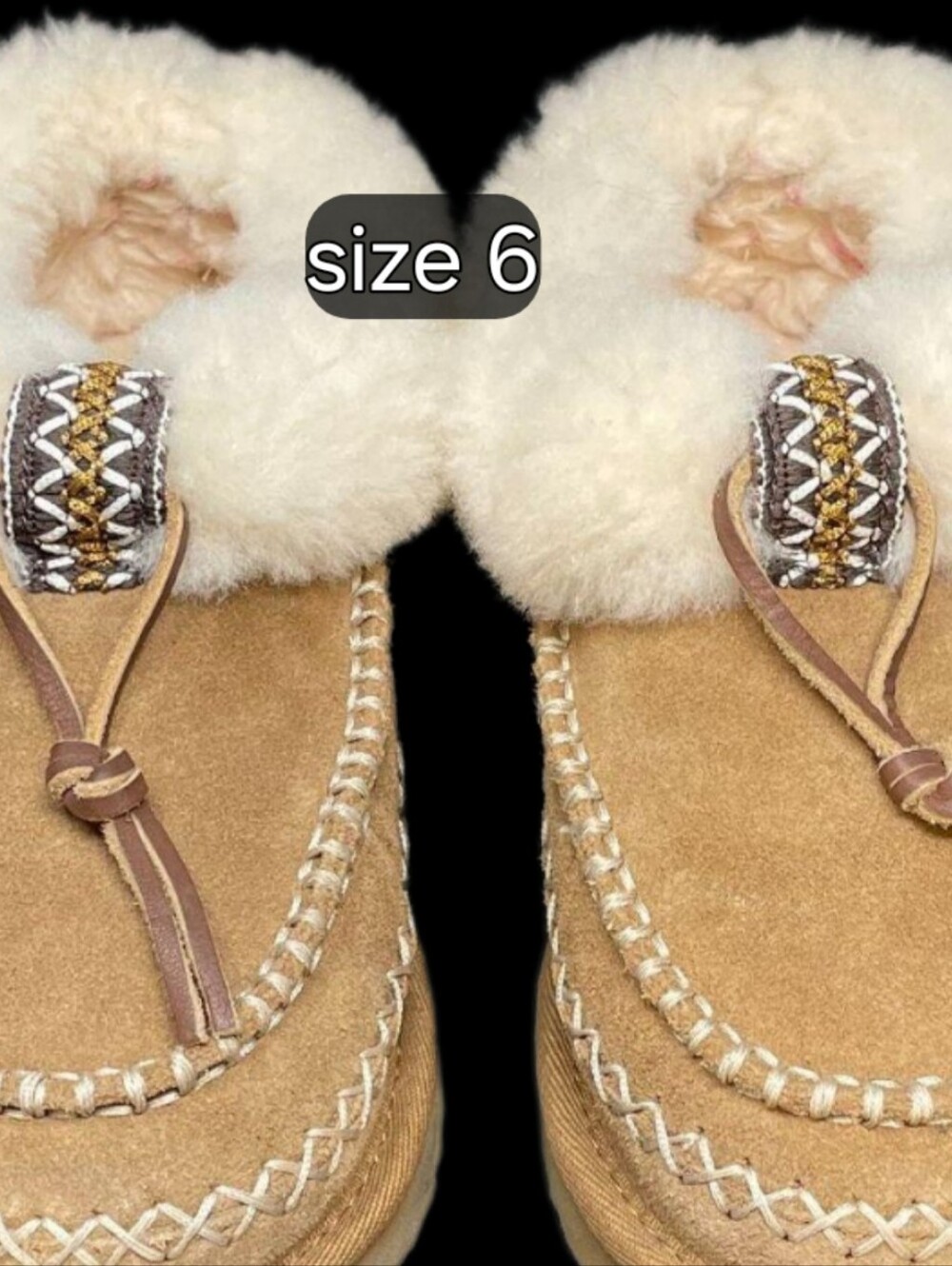 UGG Cozy Shearling Cuff Suede Moccasin Slippers - Size 6 - Tan- NEW